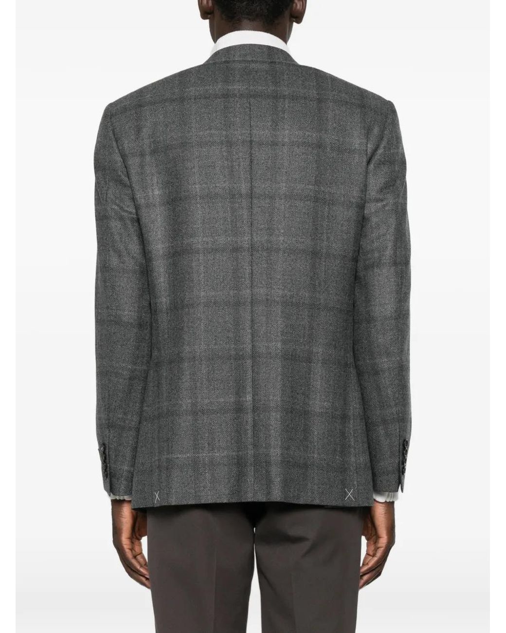Canali Gray Check-Pattern Single-Breasted Blazer for men