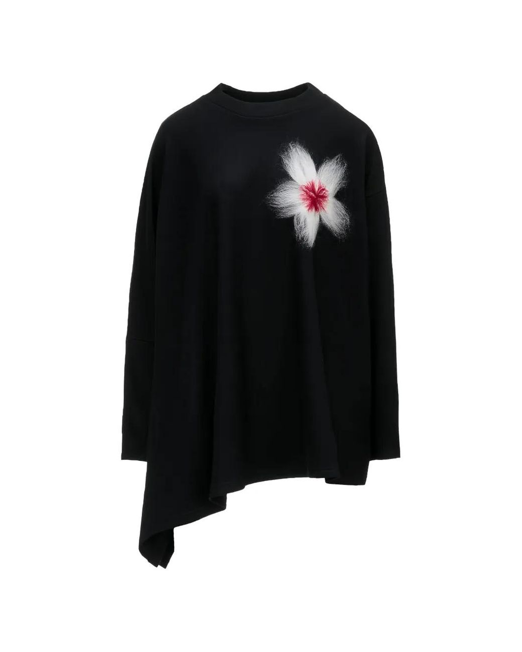 Yohji Yamamoto Black Milled Flower-Appliqué Asymmetric Sweater