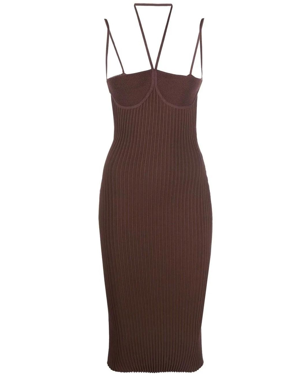 ANDREADAMO Brown Halterneck Fitted Dress
