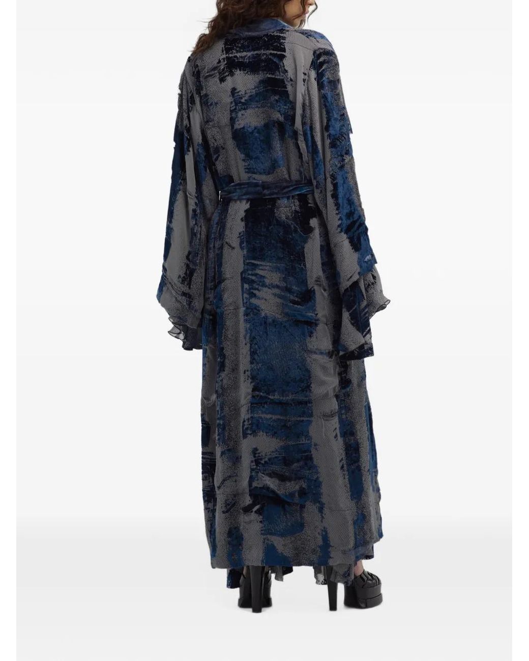 Roberto Cavalli Blue Devoré-Effect Belted Oversized Coat