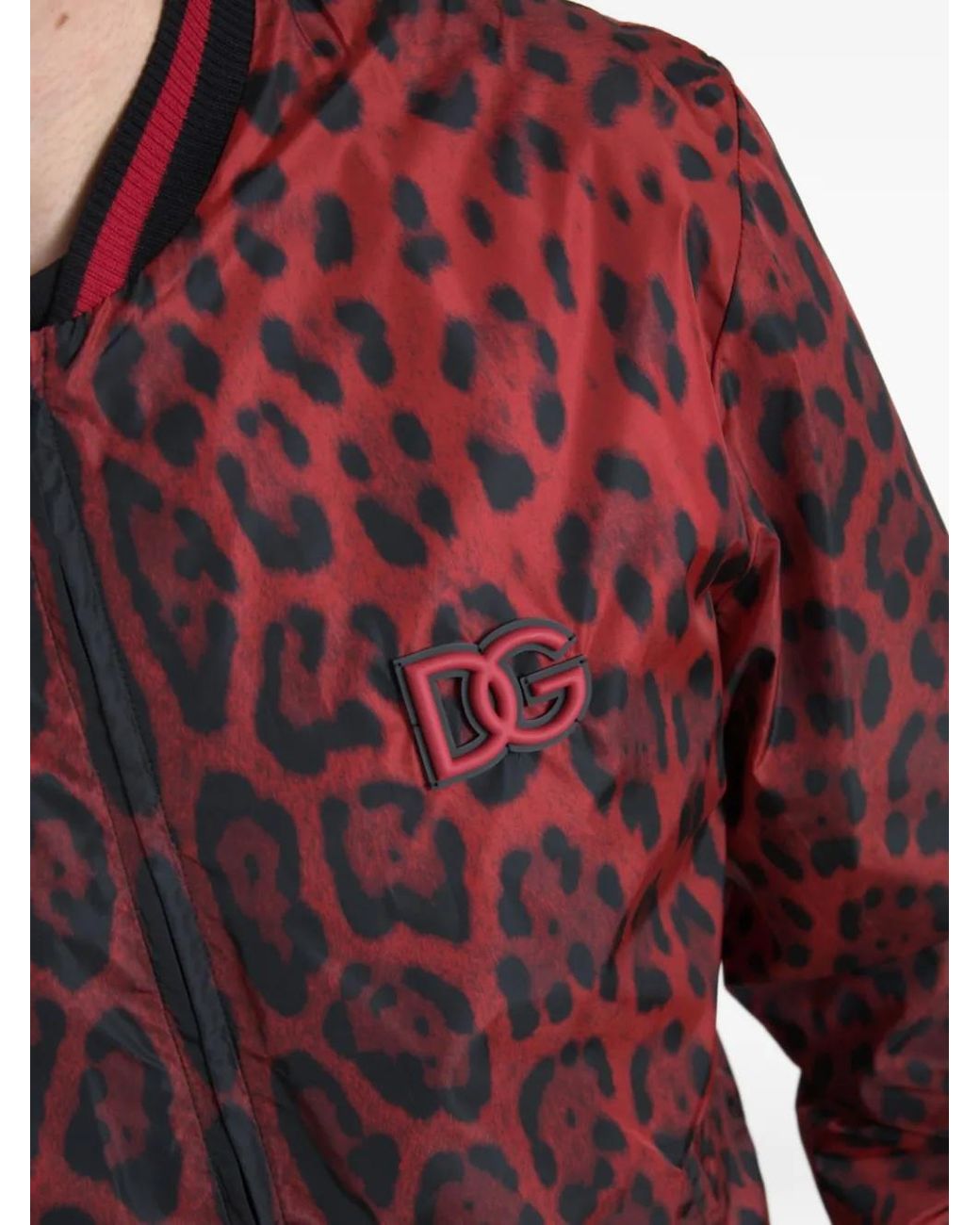 Dolce & Gabbana Red Leopard-Print Bomber Jacket for men