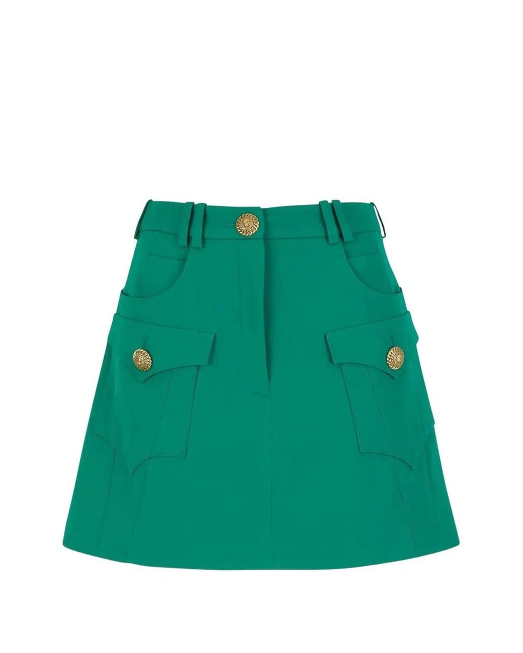 Balmain Green Button-Embellished Mini Skirt
