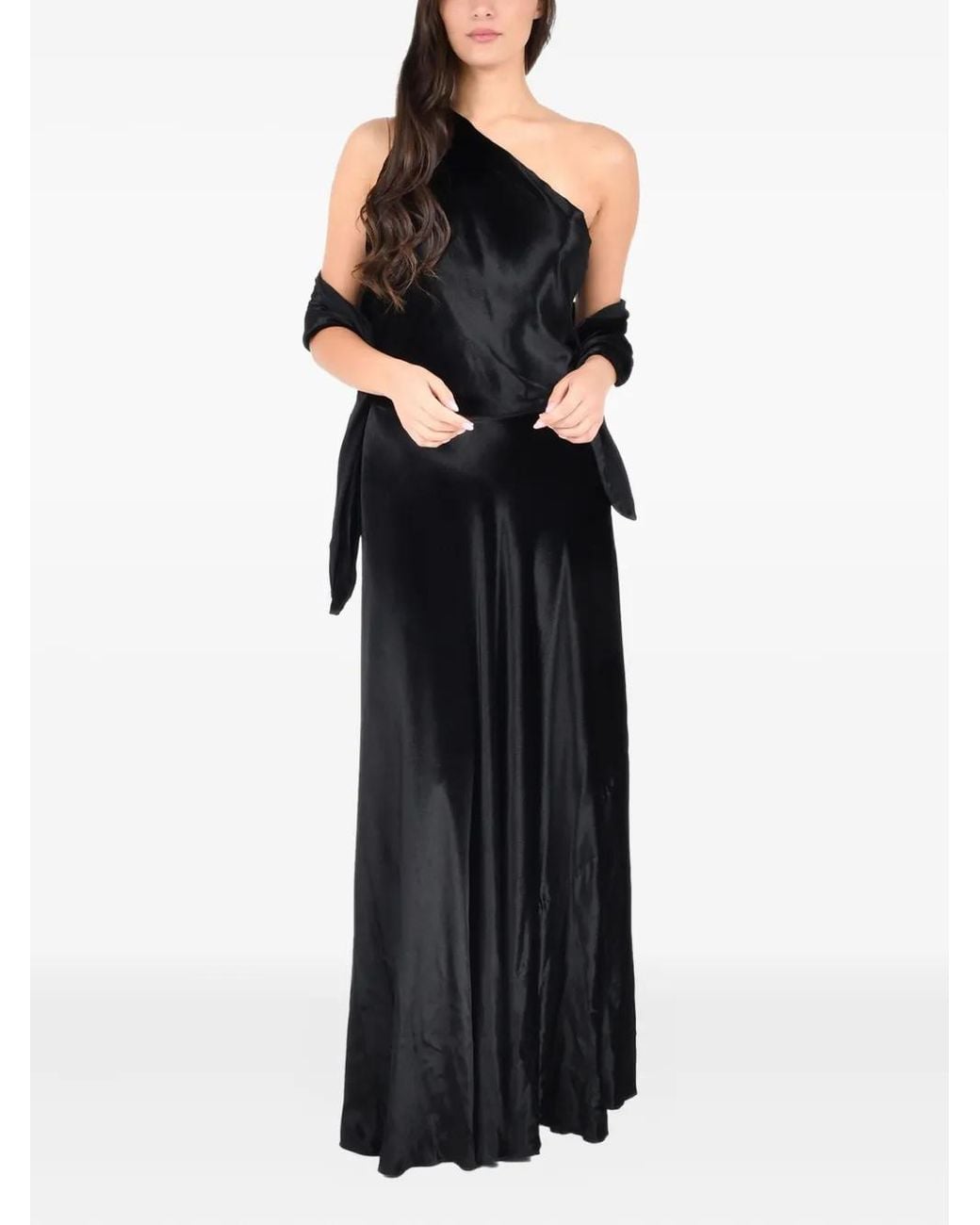 Alberta Ferretti Black Robe Longue À Design Asymétrique