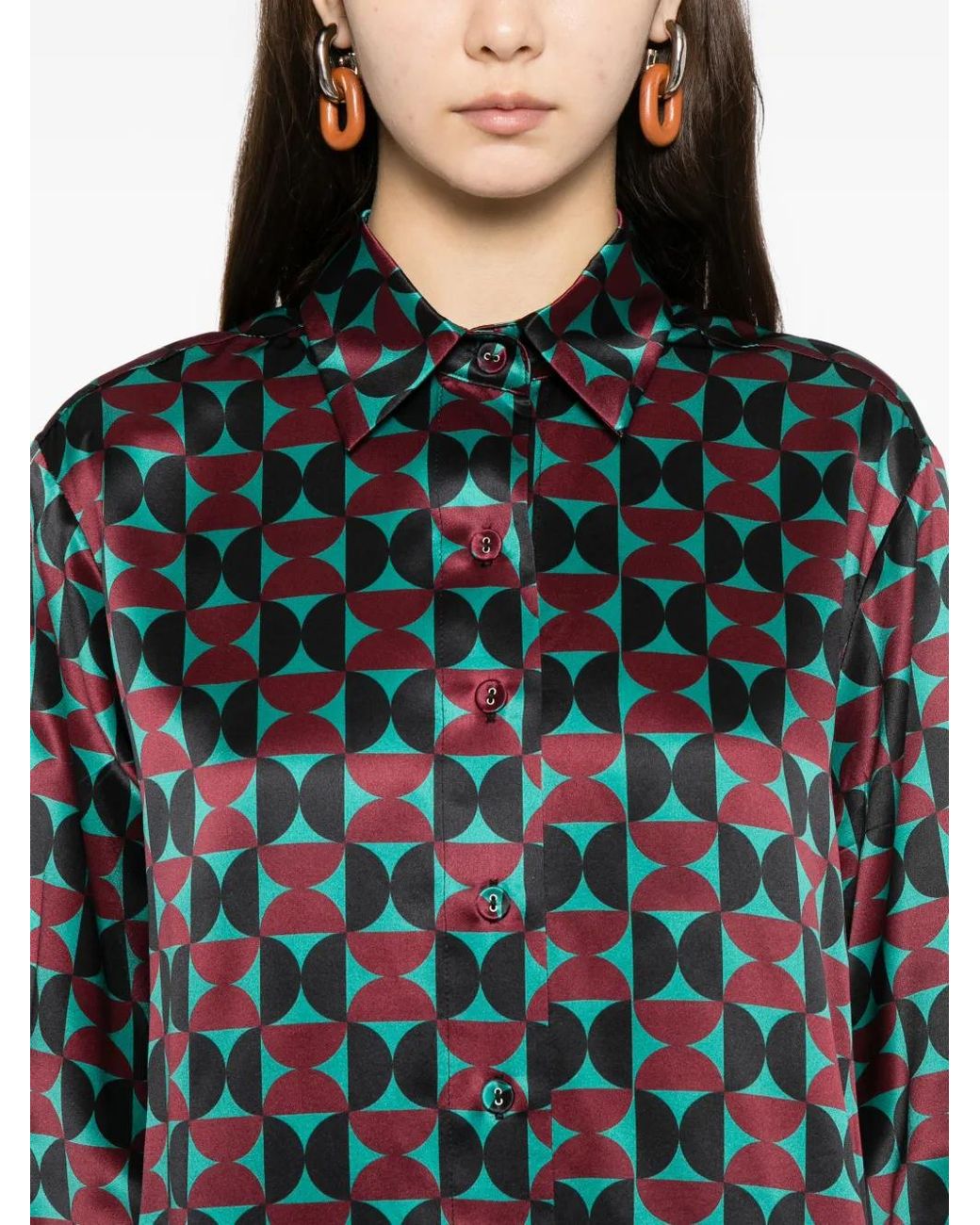 Cynthia Rowley Green Geometric Pattern Shirt