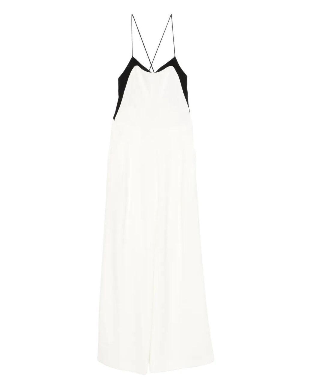 Tom Ford White Camisole-Style Chalk-Colored Double Stretch Silk Georgette Jumpsuit With Contrasting Inserts