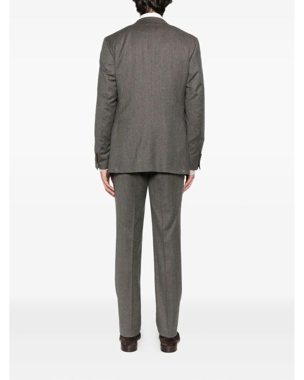 Canali Gray Herringbone Wool Suit for men