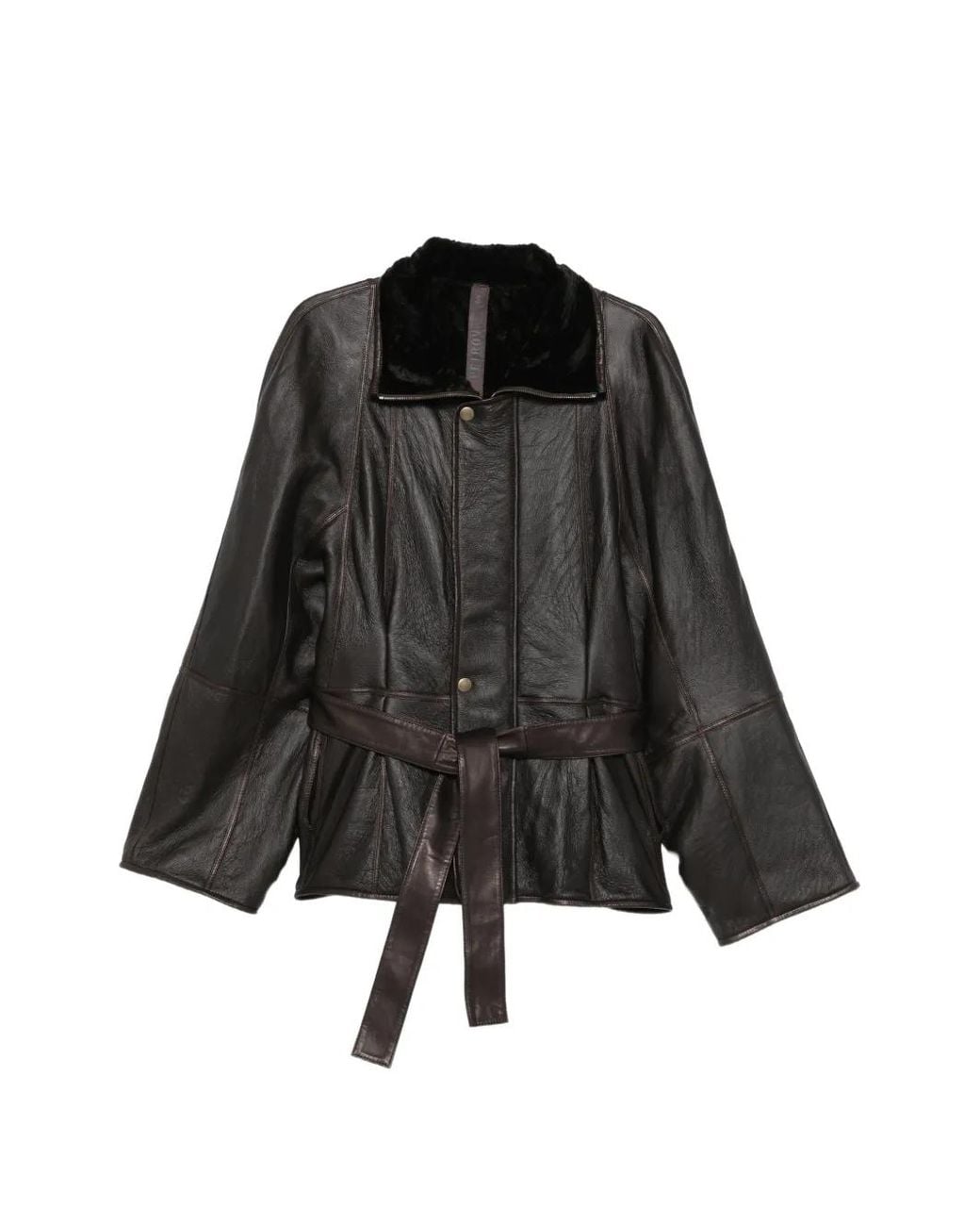 Petar Petrov Black Belted Shearling-Collar Jacket