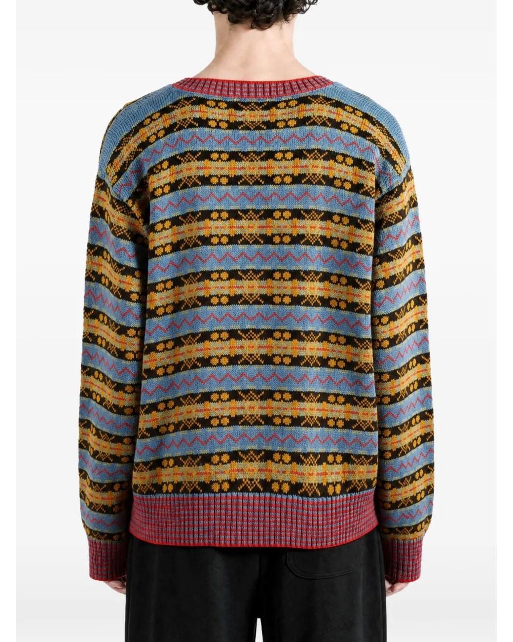 Bode Red Fair Isle V-Neck Sweater for men