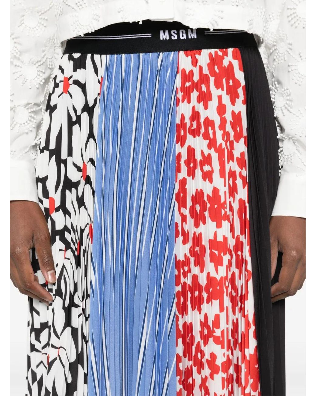 MSGM Red Mix-Print Midi Skirt
