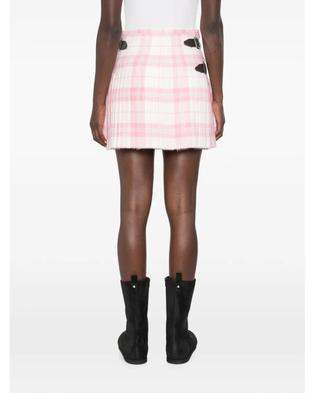 Vivienne Westwood Pink Wrap Style Mini Skirt With Plaid Pattern And Buckle Straps