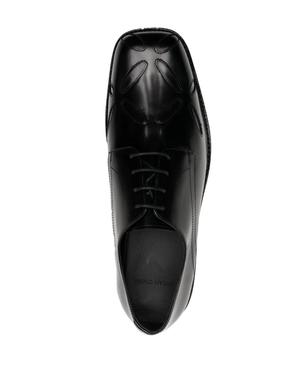 STEFAN COOKE Black Embroidered-Detail Leather Derby Shoes for men