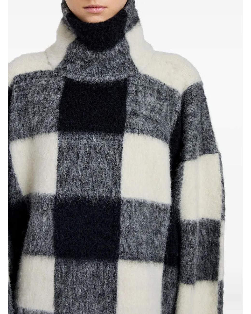 Proenza Schouler Gray High-Neck Check Wool Top