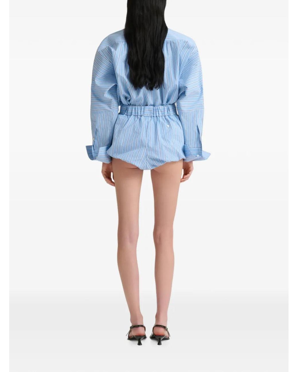 Marni Blue Light Striped Poplin Shirt With Bib Insert