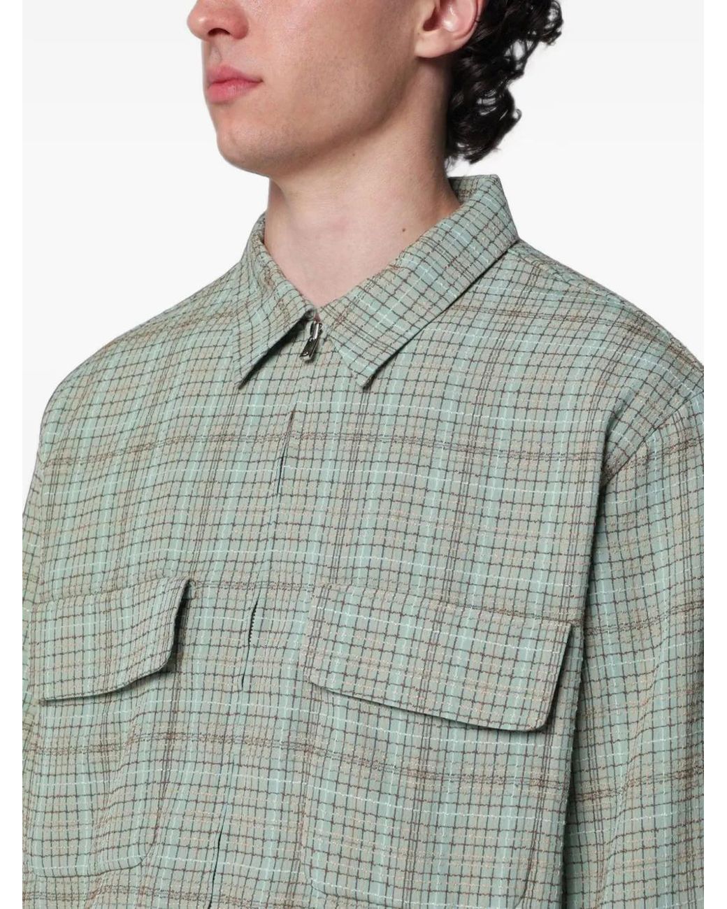 Needles Gray Grid-Pattern Shirt Jacket for men