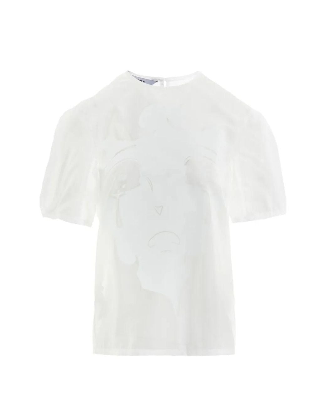 Pushbutton White Graphic-Print Puff-Sleeve T-Shirt