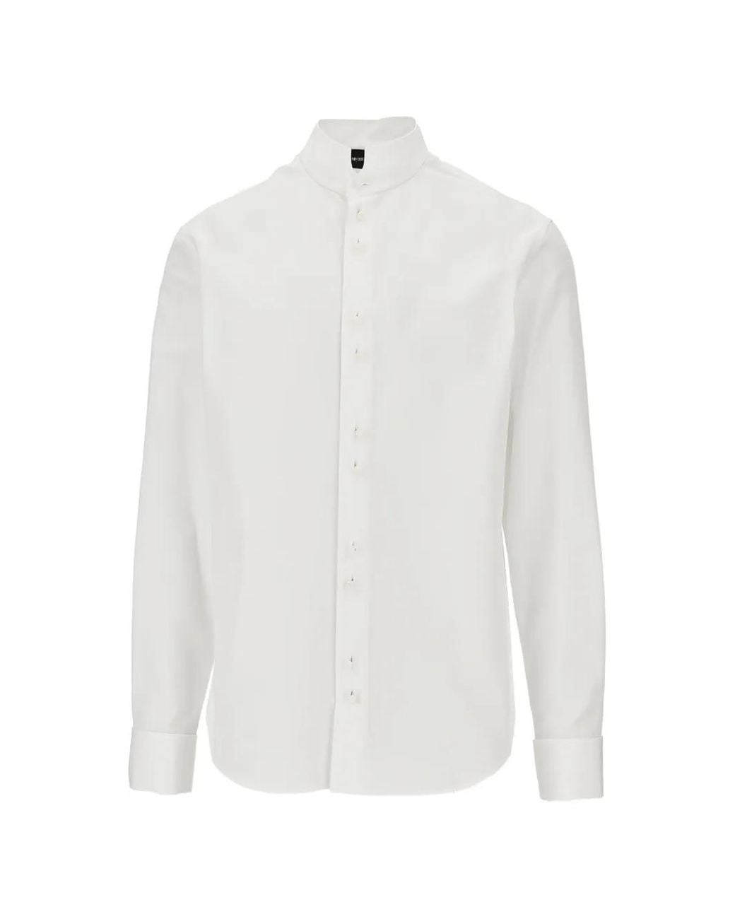 Emporio Armani White Band-Collar Button-Up Shirt for men