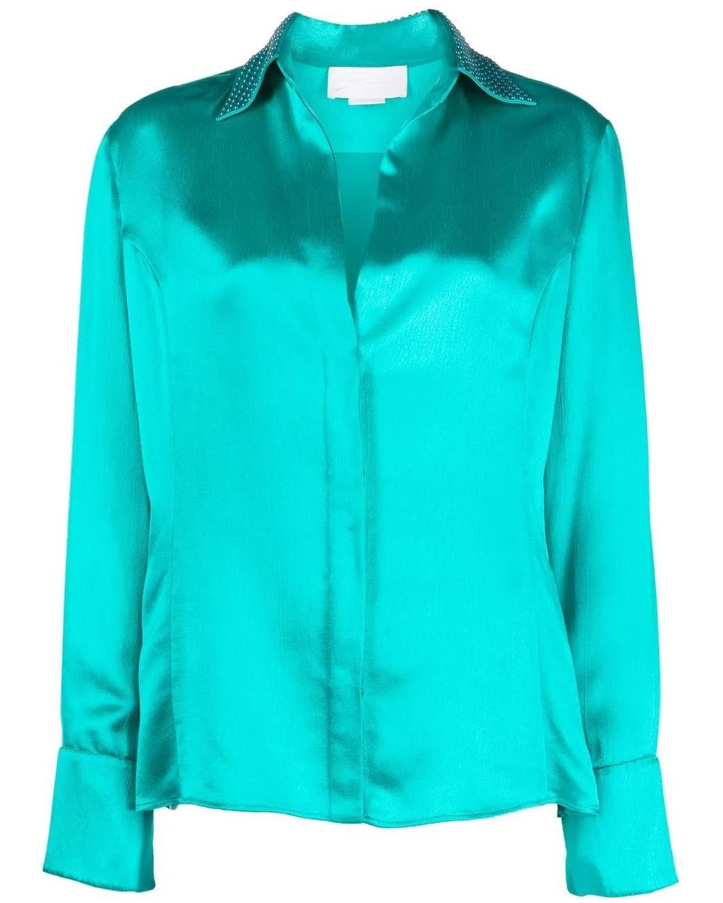 Genny Blue Stud-Embellished Satin Shirt