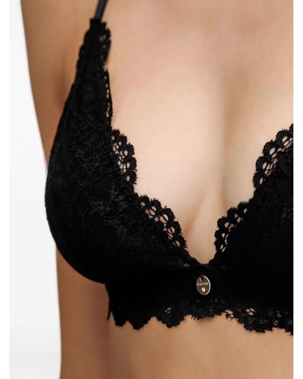 Guess Black Lace Scalloped-Edge Bra And Thong Set