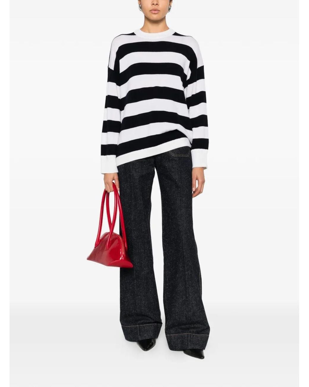 Allude Black Striped-Pattern Sweater