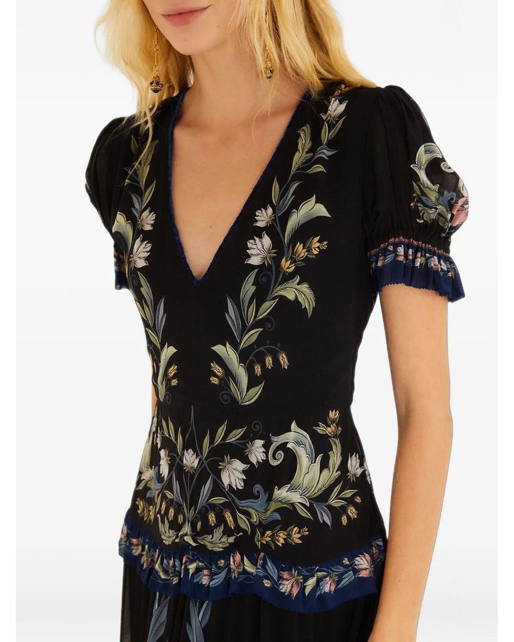 Farm Rio Black Natalia Floral-Print Tiered Maxi Dress