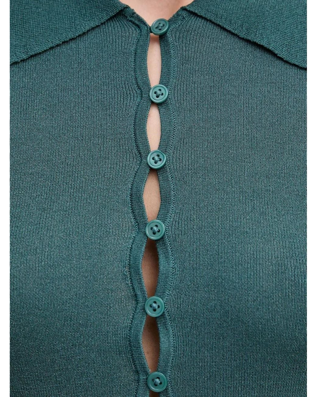 Sisley Green Cardigan Boutonné À Bords Festonnés