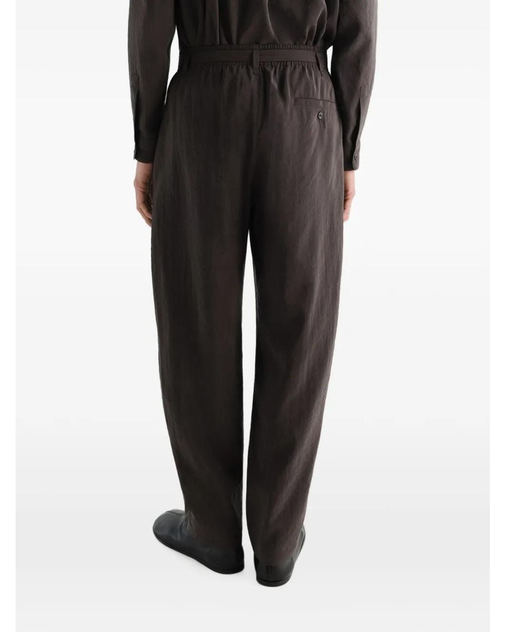 Lemaire Brown Belted Relaxed Trousers for men