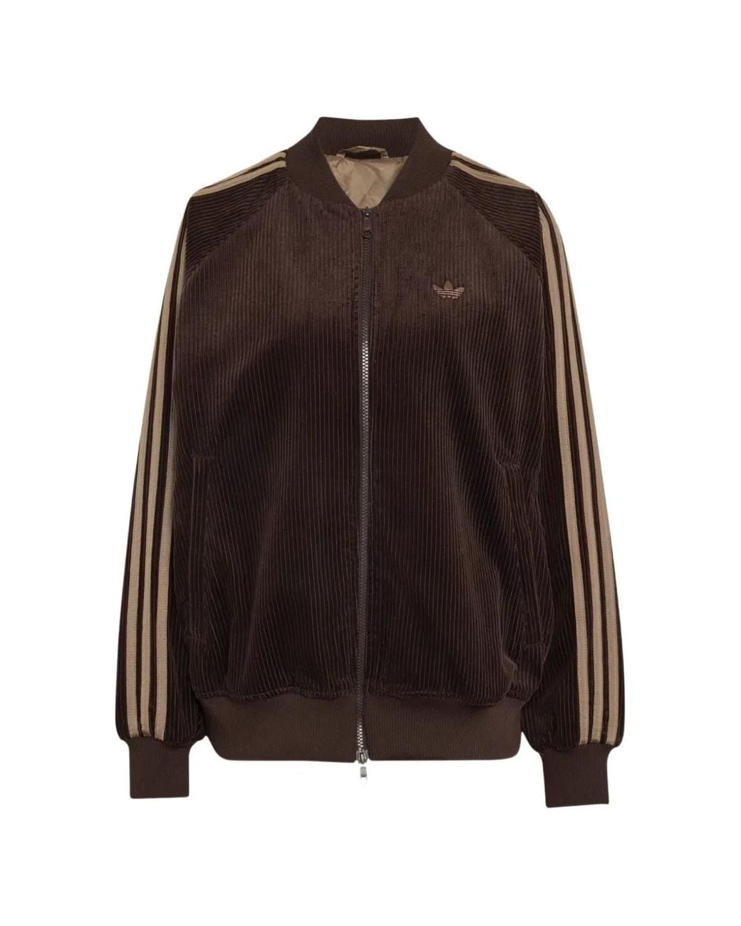 Adidas Brown Corduroy Stripe-Detail Track Jacket