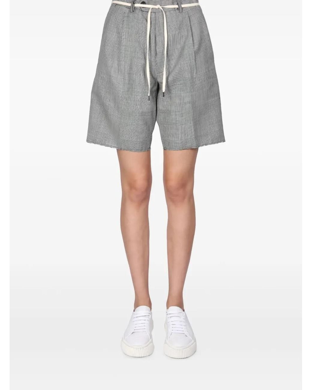 Aspesi Gray Pleated Check-Pattern Shorts