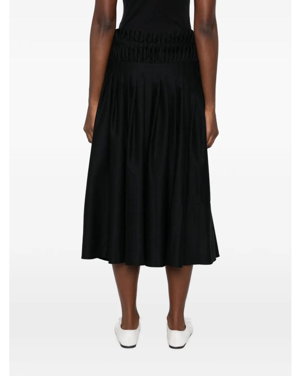 PAULINE DUJANCOURT Black Smocked Pleated Midi Skirt
