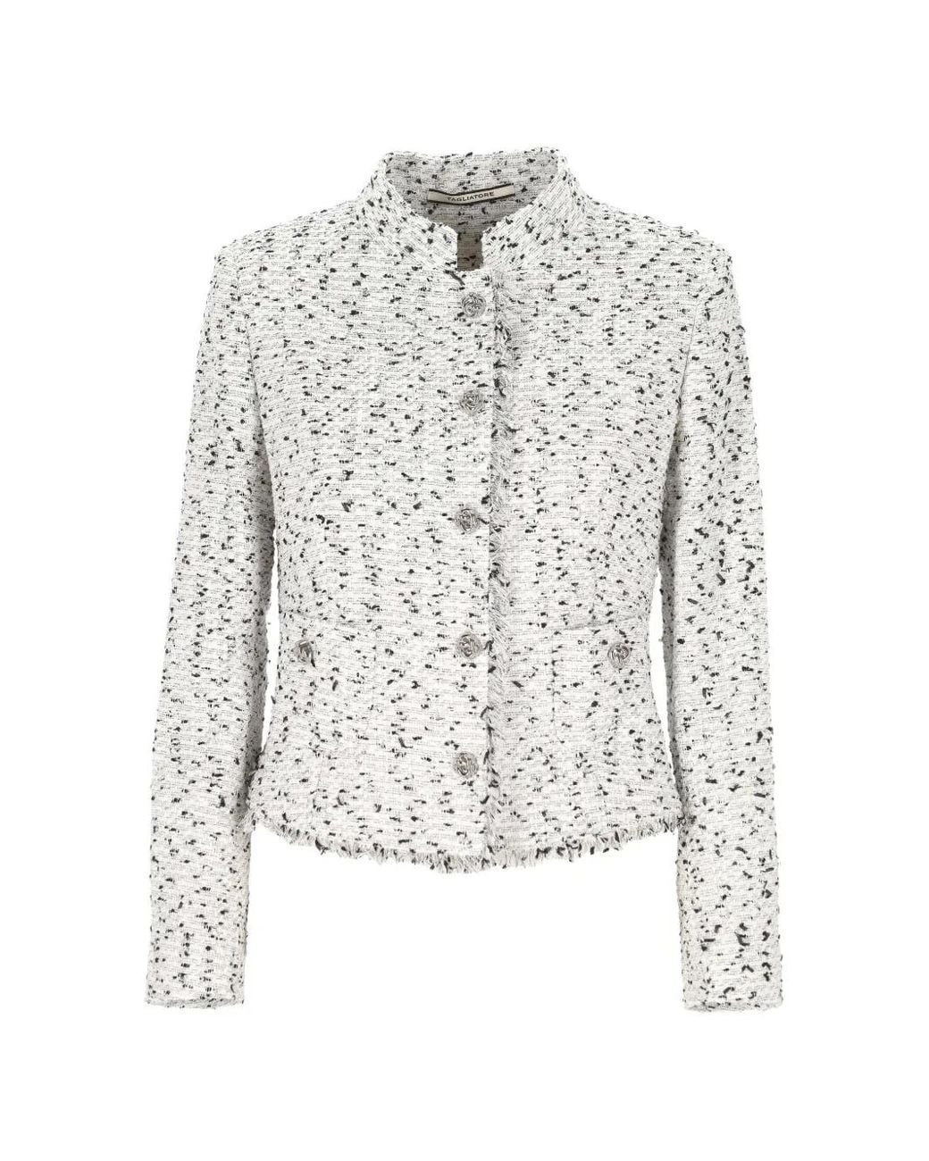 Tagliatore White Fringed Buttoned Jacket