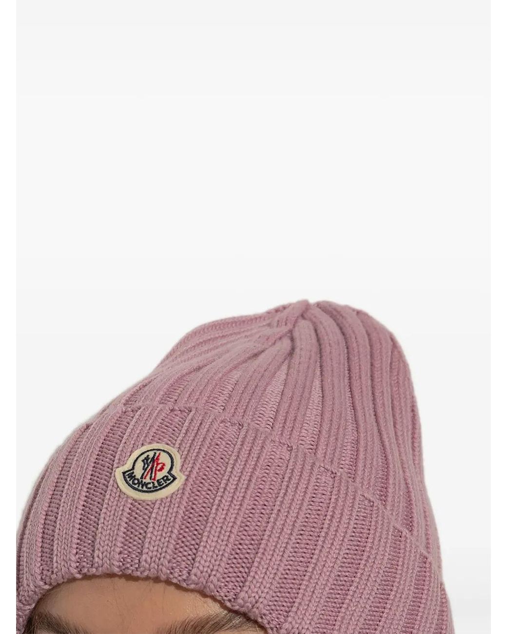 Moncler Pink Logo Wool Beanie