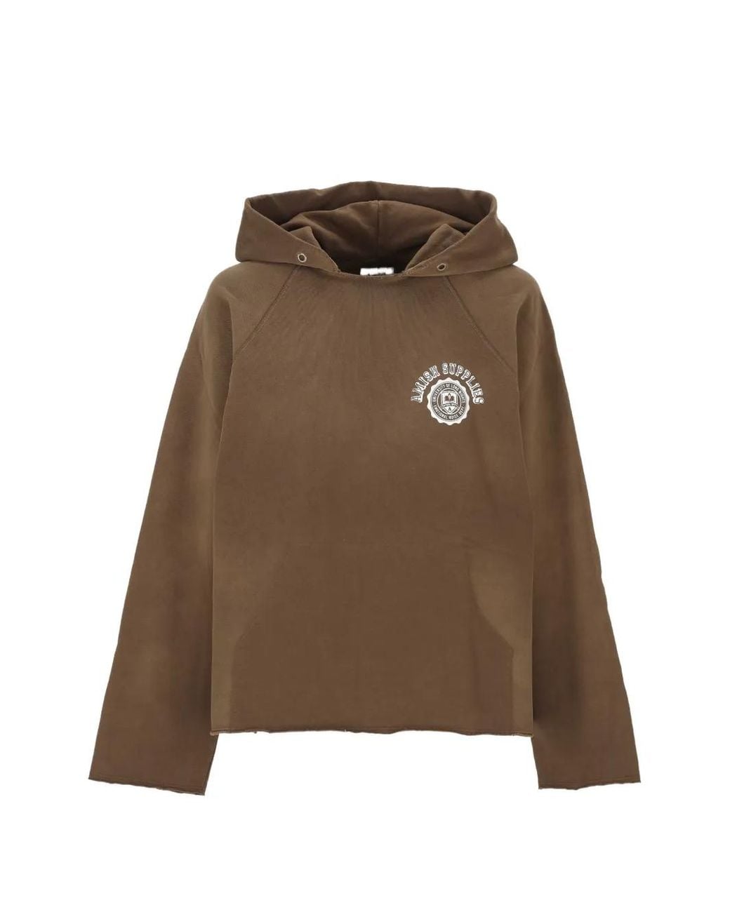 AMISH Brown Logo-Print Raglan-Sleeve Hoodie