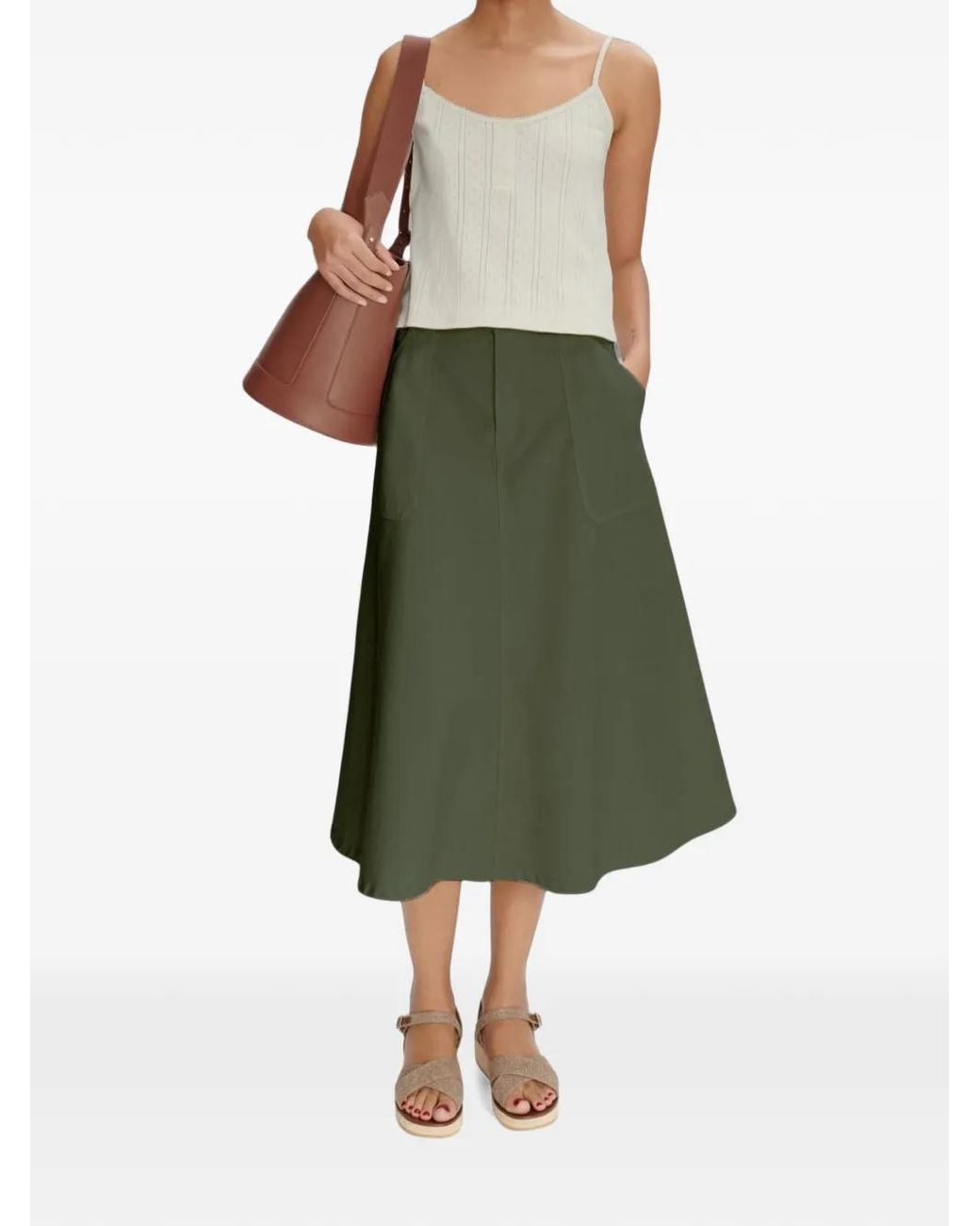 A.P.C. Green Patch-Pocket A-Line Midi Skirt