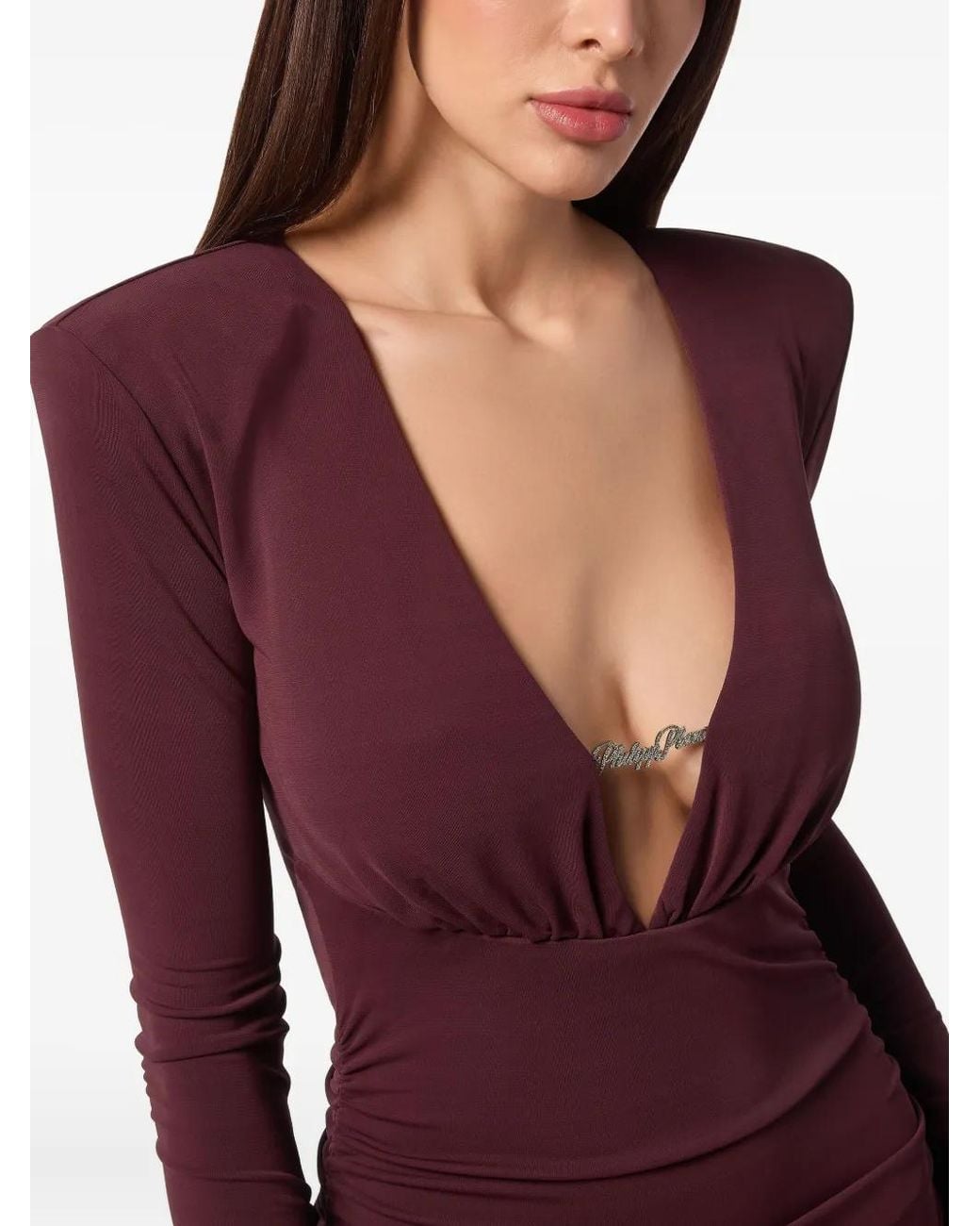 Philipp Plein Purple Long-Sleeved Ruched Mini Dress