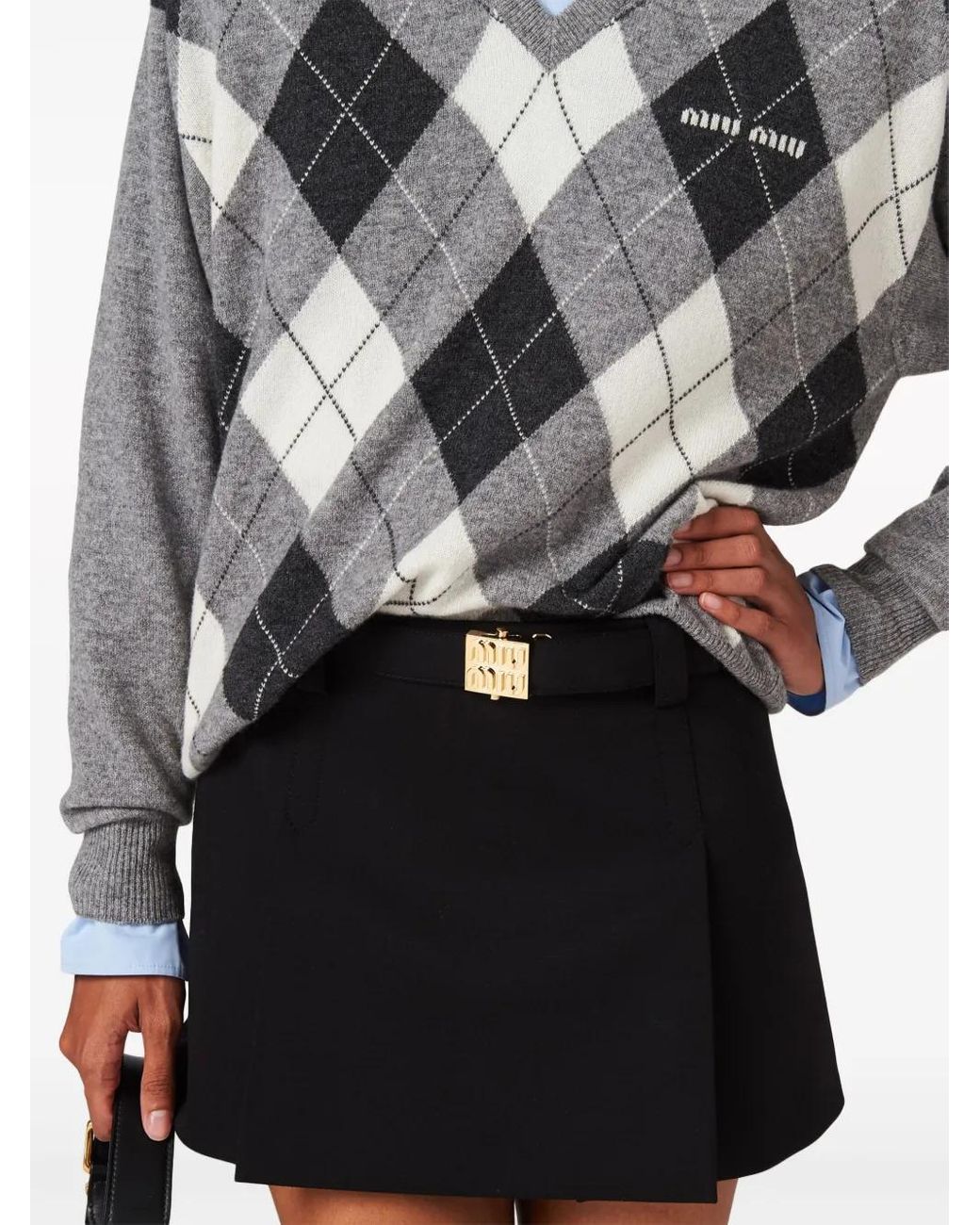 Miu Miu Black Logo-Plaque Wool Miniskirt