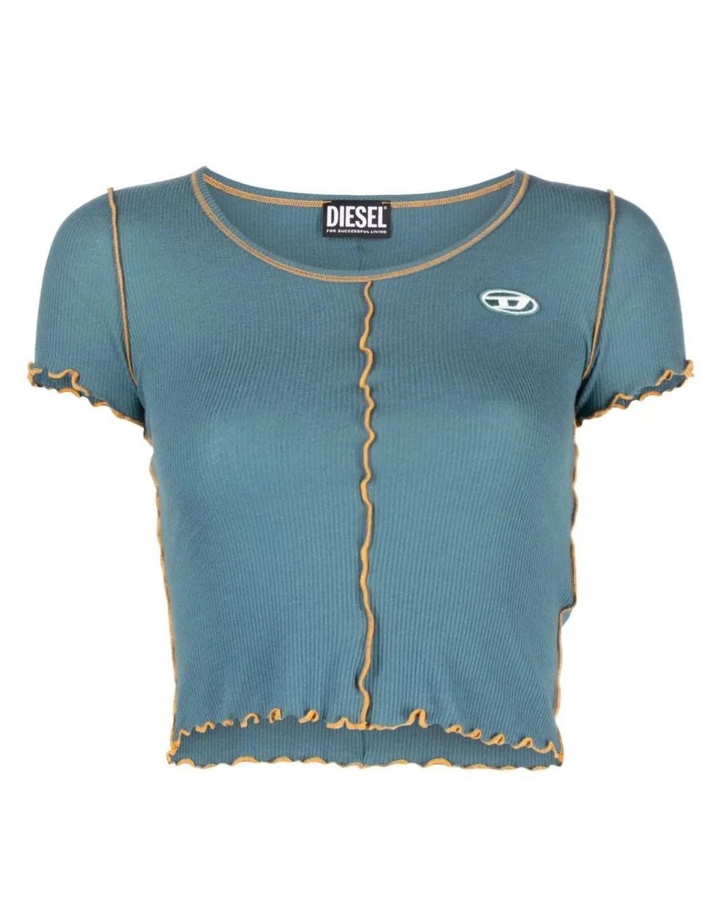 DIESEL Blue Exposed-Seam Cropped T-Shirt