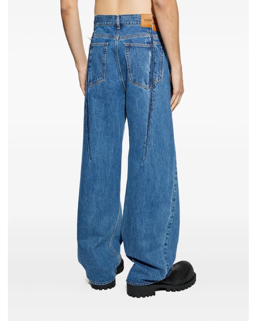 Vetements Blue Frayed-Detail Balloon Jeans for men