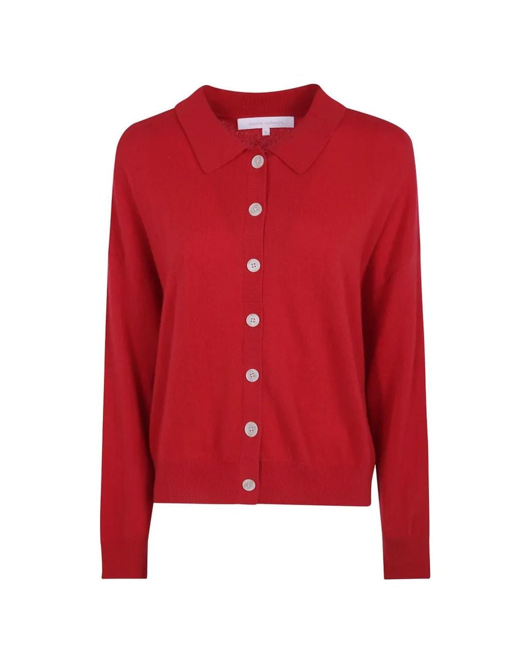 ABSOLUT CASHMERE Red Button-Down Polo Cardigan