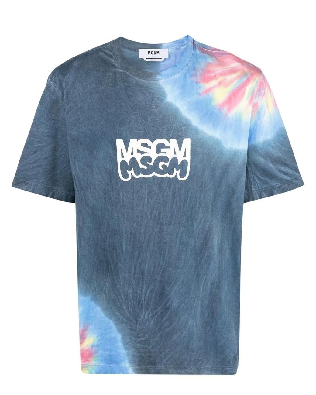 MSGM Blue Logo-Print Tie-Dye T-Shirt for men