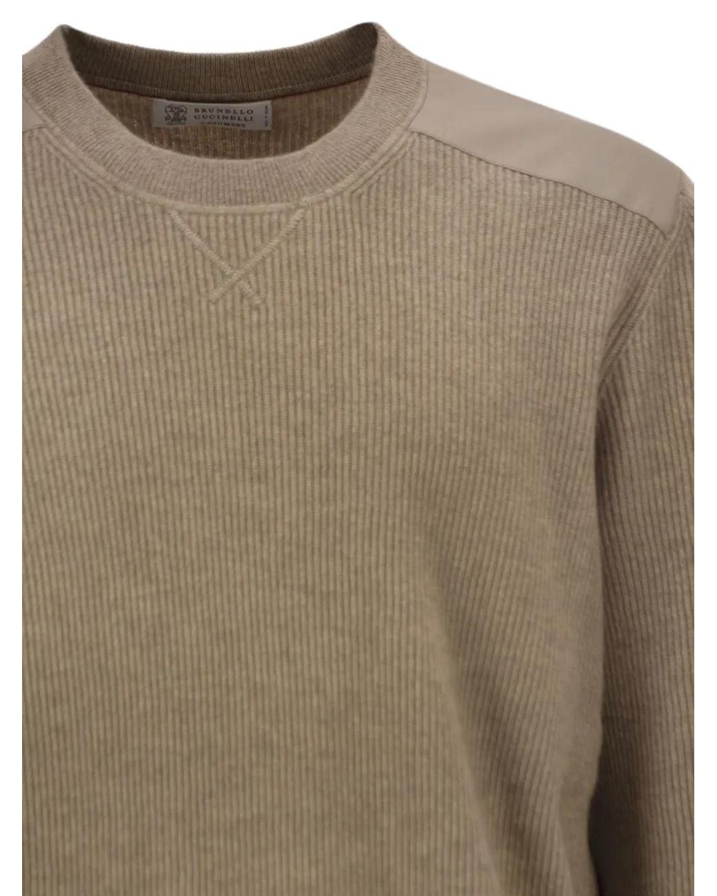 Brunello Cucinelli Natural Ribbed-Knit Cotton-Insert Sweater for men