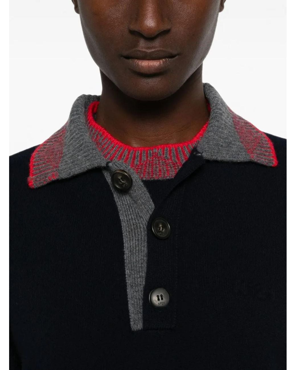 N°21 Blue Contrast-Collar Button-Up Top