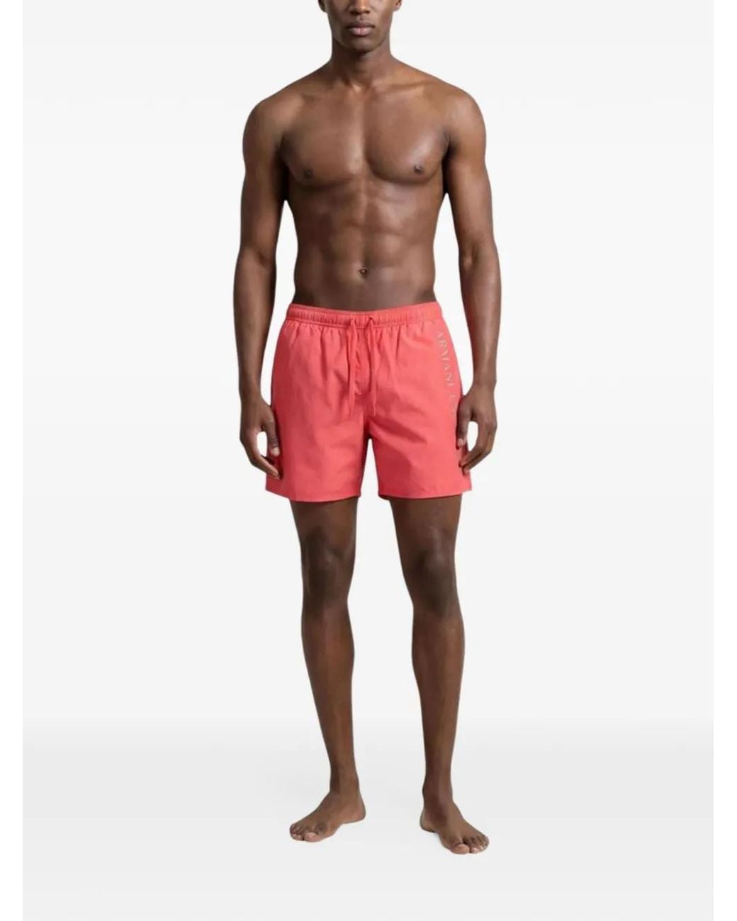 ARMANI EXCHANGE Red Short De Bain À Lien De Resserrage Et Logo Imprimé for men