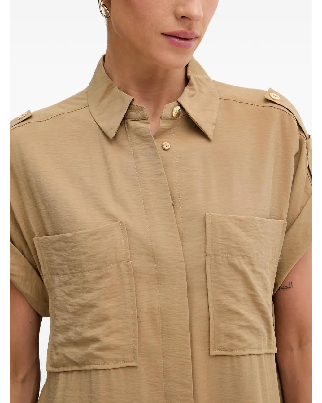 Lola Casademunt Natural Epaulette Patch-Pocket Shirt
