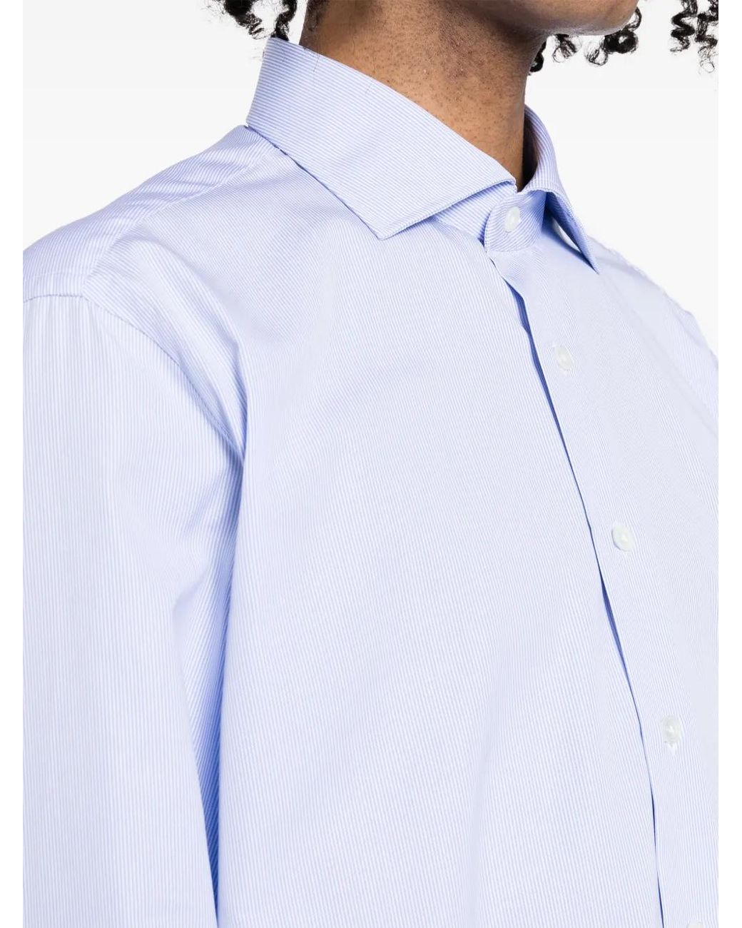 Lardini Blue Striped Poplin Cotton Shirt for men