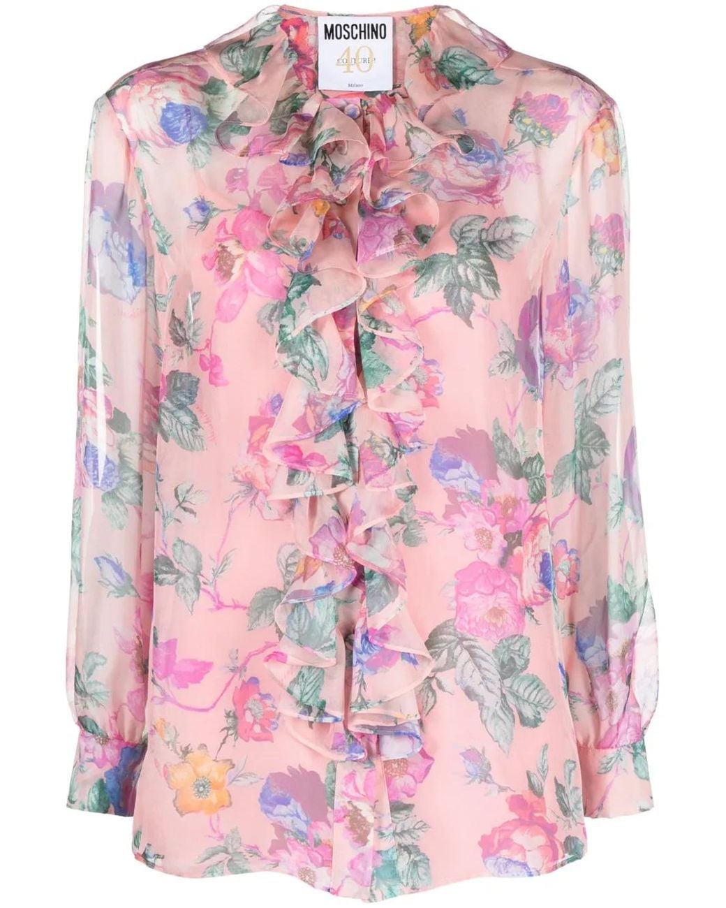 Moschino Pink Floral-Print Ruffled Blouse