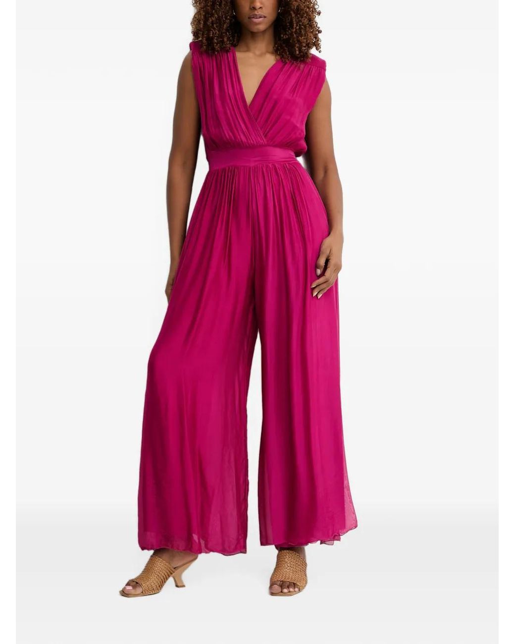 Haveone Pink Pleated Wide-Leg Jumpsuit