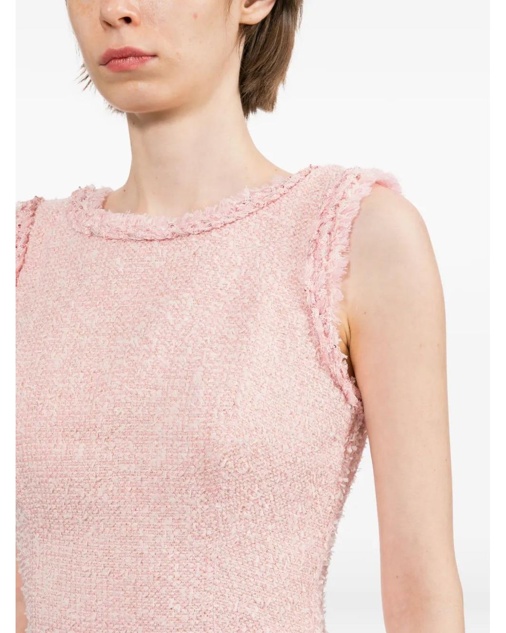 Self-Portrait Pink Robe Courte En Tweed À Bords Francs