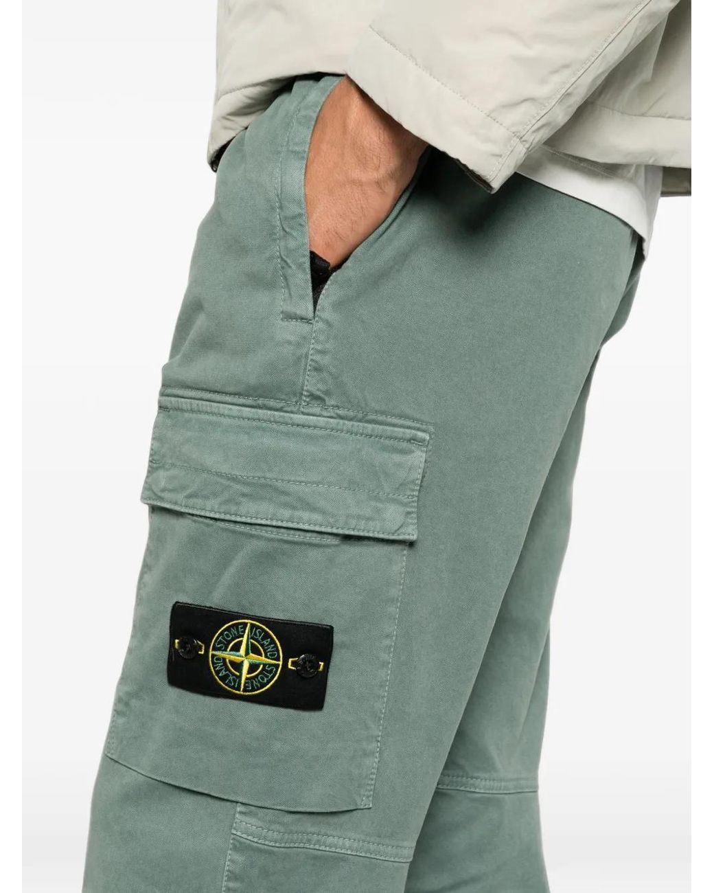 Stone Island Green Pantalon Cargo À Patch Logo for men