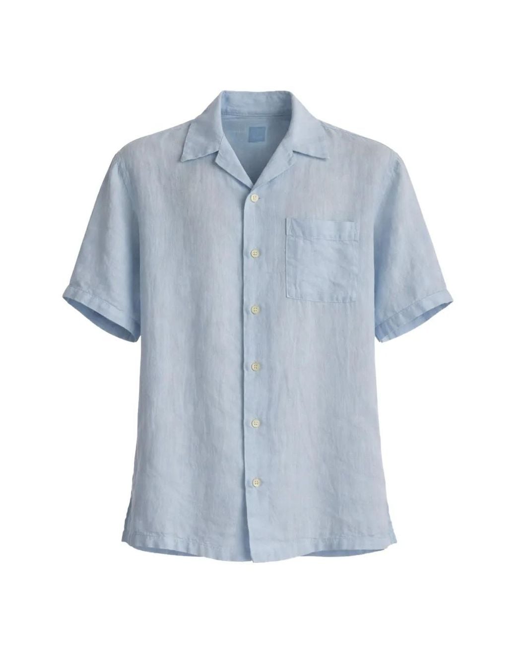 120% Lino Blue Linen Short-Sleeve Shirt for men