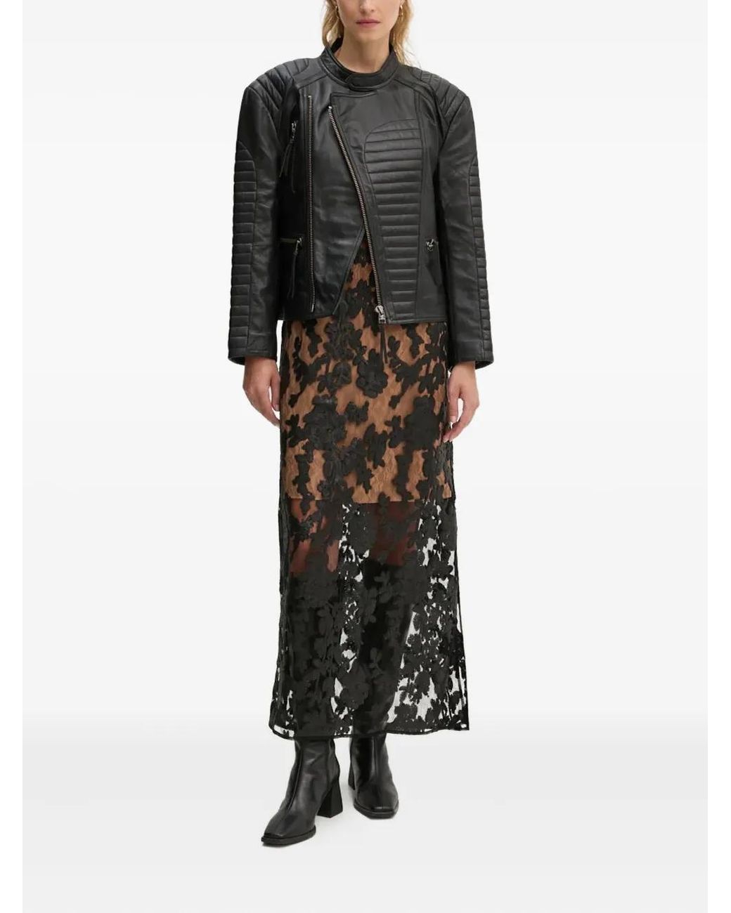 Munthe Black Quilted Panelled Leather Jacket
